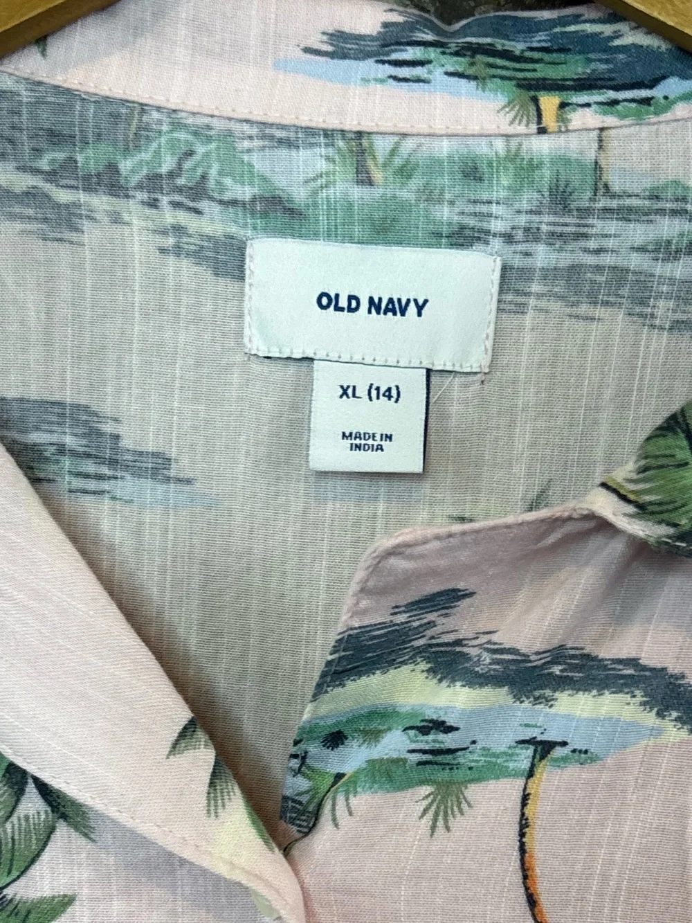 Old Navy Pink Palm-Print Tie-Front Shirt Girls XL/14